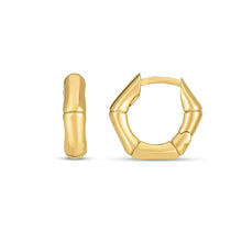 Load image into Gallery viewer, 14k Yellow Gold Bamboo Huggie Hoops
